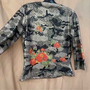 Vintage Floral Mosaic-Metallic 3/4 length Sleeve Top